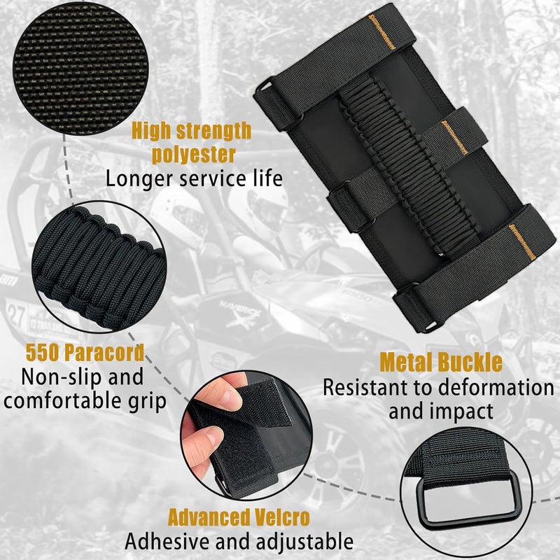 KKIKK Paracord Jeep Grab Handles, 2 Pack Jeep Wrangler Roll Bar Grab Handles for JK TJ JL CJ YJ JKU JLU and Gladiator JT Wrangler Hardware Handle for 2019 2020 2021 2022 2023 2024 Modle - Image 2